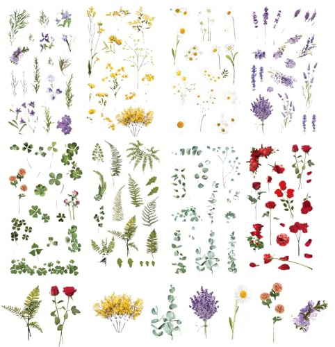 Blumen Scrapbooking Aufkleber, 480 Stück Aufkleber Blumen Sticker | Transparente Pflanzen Aufkleber Pflanzen Aufkleber für Scrapbook Fotoalbum Tagebücher Karten