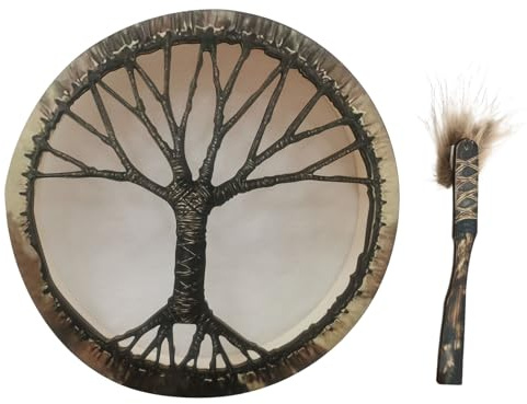 Tambour À Main avec Poignée – Tambour Rond en Bois, Petit Instrument De Percussion | Ordinateur De Poche Vintage avec Bâton, Jouet Musical pour , Adultes, Cadeau D’Anniversaire, Décor De Fête,