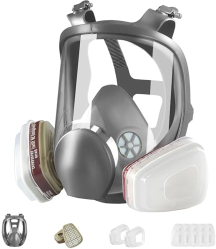 ZXICH Masque Respiratoire Intégral Avec Filtres, Masque Anti-Poussière En Aérosol De Peinture Réutilisable, Masque à gaz complet - 6800,Idéal Pour Polissage,Soudure,Graffiti,La Peinture En Aérosol