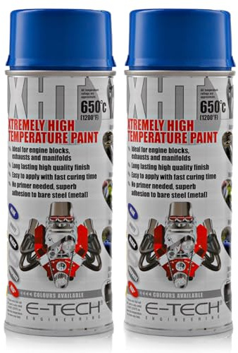 E-TECH XHT Paint Twin Pack- (Blue) Extremely High Temperature Spray Paint - Heat Rated 650'C - 400ml Can Size