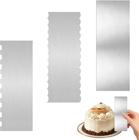3 Pcs Cake Scraper, 9 Inch Cake Smoother Stainless Steel Double Sided, Cakes Scraper Buttercream Smoother for Kitchen, Cake Decorating Tools for Birthday Cakes Cheese Chocolate Fondant, Silver