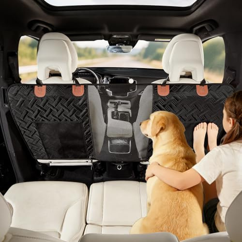 GGW Car Dog Guard for Boot & Back Seat, Universal Fit | Full back-seat cover,Installs in 2 min,Two side pockets,Won't block vents,Drive safely,Calms your dog
