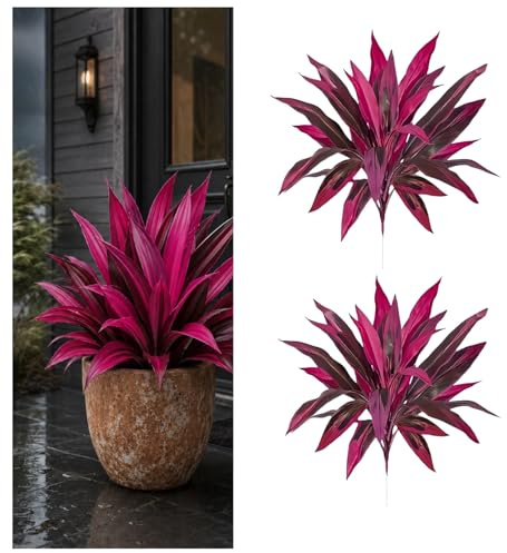 DzaiCrkwd Large Realistic Artificial Boston Fern & Dragon's Blood Tree Plants, Realistic Cordyline Plants Outdoor, UV Resistant Fake Ferns for Home Garden Patio Wedding Balcony (2)
