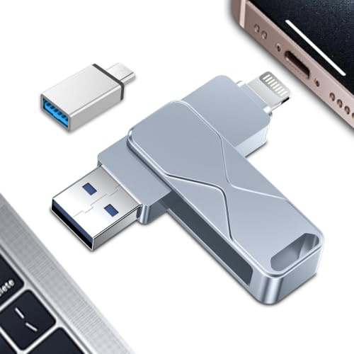 Clé USB 3.0 3 en 1 certifiée MFi 512 Go compatible avec iPhone, iPad, Android, Mac, PC, Smart TV, voiture