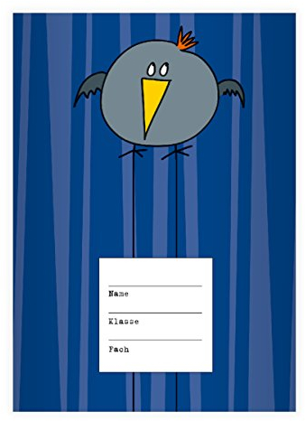 Kartenkaufrausch 4 Nette Vogel DIN A5 Schulhefte, Rechenhefte mit Raben auf blau Lineatur 7 (Kariertes Heft)
