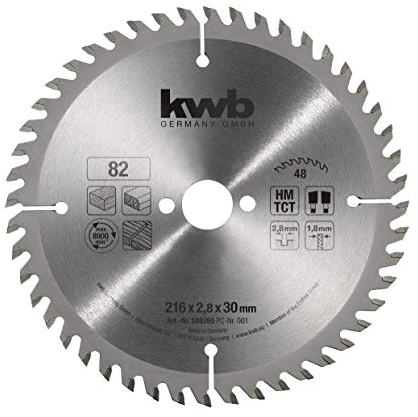 kwb Kreissägeblatt 216 x 30 mm, sehr feiner Schnitt, Sägeblatt geeignet für Arbeitsplatten, Holz und beschichtete Platten