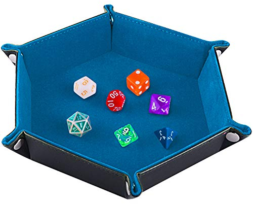 SIQUK Tavola per Dadi, Cuoio Esagonale Pieghevole in PU e Supporto in Velluto Cielo Blu per Dungeons And Dragons Gioco D & D Rpg Dice e Altri Giochi da Tavolo