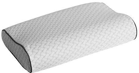 ABAKUHAUS Contour Memory Foam Kissen, gegen Migräne und chronische Kopfschmerzen Entspannungskissen Inklusive Reissverschluss Schutzbezug mit Jacquard Musterung, 37 cm X 58 cm X 14 cm, Grey and White
