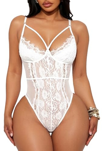Buitifo Womens Sexy Bodysuit Lingerie One Piece Babydoll V Neck Teddy Snap Crotch