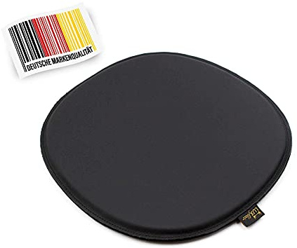 Luxflair - Cojín Ovalado de Cuero Verdadero con Fondo de Fieltro Negro, tapizado, cojín de Silla y Asiento de Cuero 36,5 x 32,5cm, fácil de Limpiar