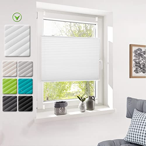 Deswell Plissee ohne Bohren Plisseerollo klemmfix Weiß B65 x H130 cm Plisseerollo Stoff Sonnenschutz Leicht zu Montieren & Verspannt kinderleichte Montage 4Locks für Fenster & Tür