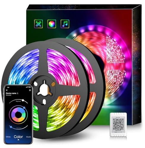 Mexllex LED Strip 20M, Bluetooth LED Streifen 20m RGB LED Lichterkette Streifen Licht mit Fernbedienung und App,16 Mio. Farben, RGB LED Strip Beleuchtung Leiste Band für Schrankdeko, Zuhause