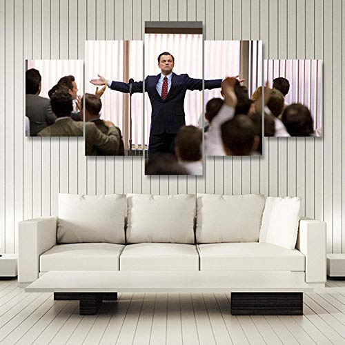 YOPLLL 5 Teilig Leinwand Wanddeko Gerahmtes Malerei Leinwanddrucke Geschenk 5 Stück Leinwand Bilder Moderne Wandbilder XXL Wohnzimmer Wohnkultur Wall Street Wolf Leonardo Dicaprio
