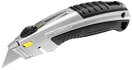 Stanley 0-10-788 Dynagrip Couteau Cutter - Corps Bi matière Résistant Et Léger - 180Mm - Système Interlock De Verrouillage & 2-11-700 - Distributeur de 10 Lames Trapèze Gamme Fatmax