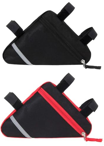2 Pieces Bike Triangle Bag Set, Bicycle Front Tube Frame Bag (Red + Black)