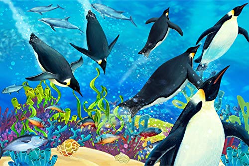 Muralo Fotomural autoadhesivo 400 x 280 cm, arrecife de coral, pingüino, juego de fantasía, habitación infantil, mural XXL, 400 x 280 cm