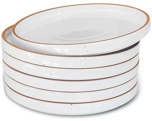 MORA Ceramic Flat Plates Set of 6-8 in - The Dessert, Salad, Appetizer, Small Lunch, etc Plate. Microwave, Oven, and Dishwasher Safe, Scratch Resistant. Kitchen Porcelain Dish - Vanilla White