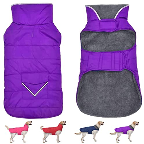 Petglad Waterproof Dog Winter Coat with Pocket, Fleece Snow Vest for Dogs