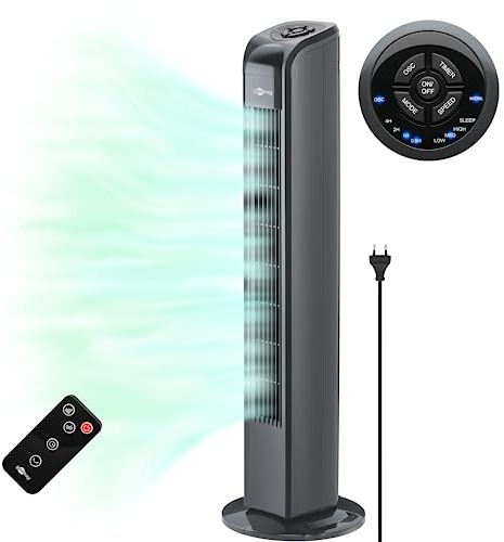goobay 59517 Ventilator mit Fernbedienung & Timer / 3 Stufen Säulenventilator oszillierender Standventilator/Ventilator leise Schlafzimmer / 50W Turmventilator/Anthrazit