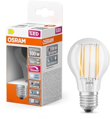 Osram Lampe LED dimmable Superstar avec un rendu des couleurs particulièrement élevé (CRI90), E27-base, Aspect filament,Blanc froid (4000K), 1521 Lumen,Remplacement de 100W-Ampoules 1-Pack