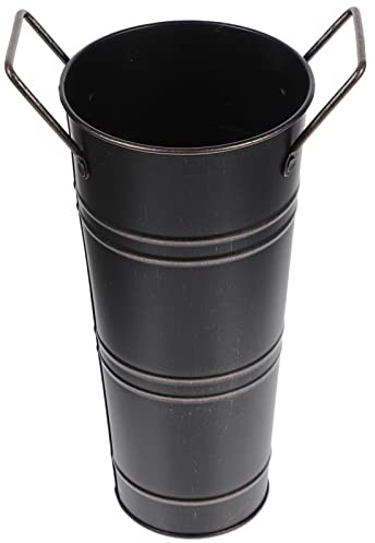 Beavorty Metal Flower Vase Farmhouse French Bucket with Handles Rustic Flower Holder Decorative Flower Pitcher Shabby Chic Jug Planter for Home Wedding Table Centerpiece Black