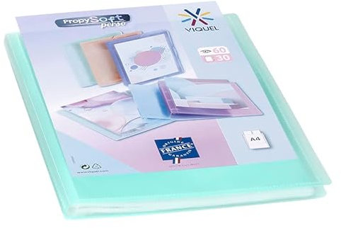 Viquel - Protège documents personnalisable - Reliure Format A4 - Porte vues 60 Vues (30 pochettes) Propysoft - Pochettes transparentes et lisses - Vert translucide