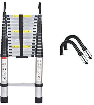 Scala Telescopica 14.4FT, Scala Pieghevole in Alluminio con 2 Gancio Rimovibile, Scaletta Retrattili Portatile Per La Casa e Lavoro all'aperto, Capacità 330lb