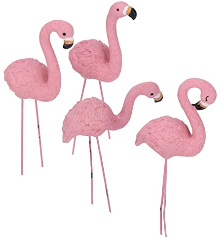 Décorations de Jardin Flamant Rose, Statue de Jardin Flamingo Rose pour Décorations de Jardin de Pelouse de Patio 4 Pièces