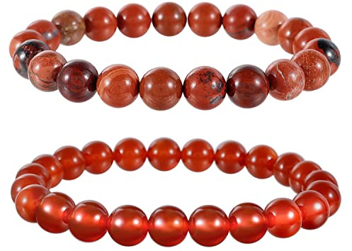 Bivei Pulsera de cristales naturales con cuentas de 0.315 in, ágata roja, piedra de jaspe rojo, pulseras elásticas con cuentas de cornalina para mujeres, regalos de joyería (rojo)
