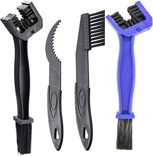 Bike Brush Motorcycle Chain Cleaner Kit, 4 IN 1 Durable Bicycle Chain Gears Maintenance Cleaning Brush kit for All Type Chain Gears Set of 4 blue black