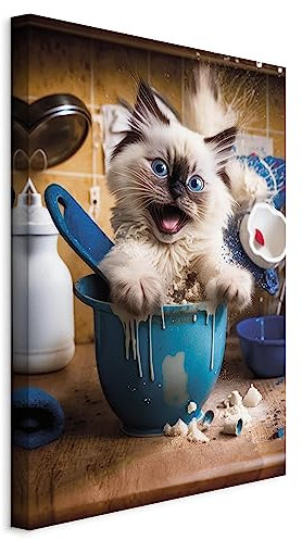 murando - Tableau Acoustique Animal 80x120 cm 1 Partie - Décoration Isolation Phonique Bureau Chambre Panneau Insonorisant Impression sur Toile - Chaton dans la cuisine g-H-10028-b-b