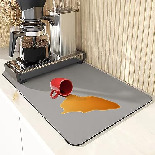 ZVO Abtropfmatte für Geschirr, Schnelltrocknend Saugfähige Unterlage für Kaffeemaschine, rutschfeste Gummisohle Saugstarke Trockenmatte für Küche Haustiere Spüle 40 x 50 cm-Grau