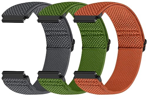 Yunshare Quick Release Watch Strap 18mm 19mm 20mm 22mm 24mm, Elastic Nylon Watch Bands Women Men for Samsung/Garmin/Fossil/Amazfit/Huawei/COROS/Xiaomi Replacement Wristband, 3pcs