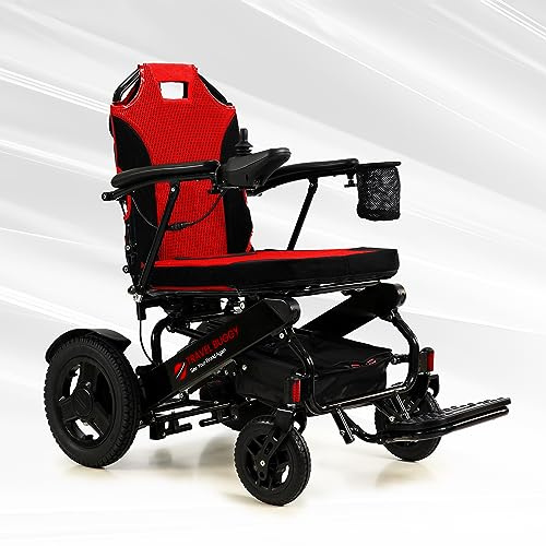 Travel Buggy Electric Wheelchair City 2 Plus, Lightweight, Foldable, Portable, Upgraded Joystick with LCD Screen, Air Travel Friendly - Ships from and Serviced in USA (Red, No Caregiver Control)