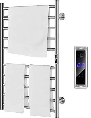 GOPLUS Handtuchheizkörper, elektrischer Handtuchwärmer aus Edelstahl, Handtuchtrockner mit LED-Touchscreen & Thermostat, für Badezimmer& Spa (53 x 11 x 86 cm, Silber)