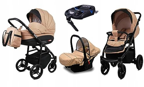 BabyLux® Kinderwagen Set 4 in 1 - Axel - incl. Babywanne, Buggy Sportsitz, Auto-Babyschale, ISOFIX-Basisstation - Autositz - Kinderwagenset - Kombikinderwagen mit Wickeltasche usw.