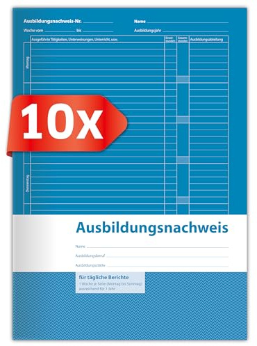 Primus Print Ausbildungsnachweisheft – A4 Berichtsheft für Auszubildende, 56 Seiten, Wöchentliche Eintragung, mit Hochwertigem Umschlag – Ideal für die Berufsausbildung - 10 Stück