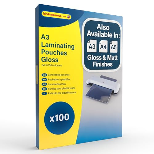 Binding Bazaar A3 Laminating Pouches, Gloss Finish, 150 Micron, 100 Laminating Sheets - Laminating Pouches to Enhance Your Words and Colours - Compatible with All Laminating Machines