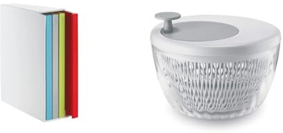 Guzzini Kitchen Active Design Set 4 Taglieri con Raccoglitore Cooking Book, Multicolore, 4 unità & Spin e Store Kitchen Active Design Centrifuga Insalata con Coperchio, Polipropilene