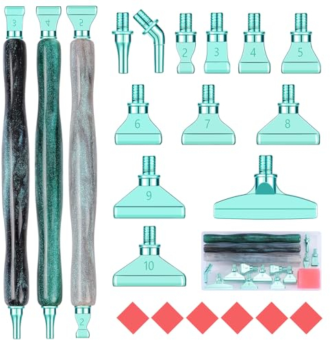 Snewvie Diamond Painting Stift Metall Aufsätze,Diamond Painting Zubehör Set mit 3 Styles 5D Drill Pen und 12 Styles Grün Metall Ersatzköpfe,Diamond Painting Stift mit Gewinde