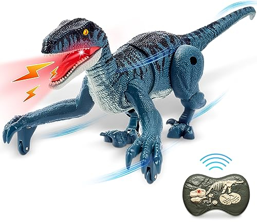 HANDSONIC Ferngesteuerter Dinosaurier Spielzeug, RC Dino für Kinder ab 4, 5, 6, 7, 8 Jahre, Mini Velociraptor Spielzeug mit Fernbedienung, Licht, Gehen, Brüllen, Geschenke für Jungen und Mädchen