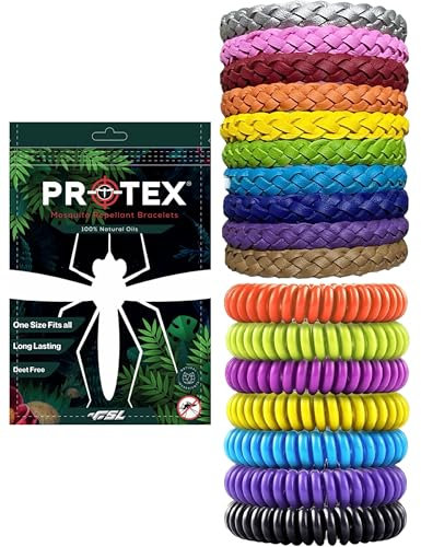 PR0TEX 17 Pack, Insect Repellent Bracelet, 10 Adjustable Woven Leather Bracelets, 7 Waterproof EVA Bands, DeetFree, Powerful Effective Protection, Mosquito Bug Repellent Bracelets for Adult & Kids