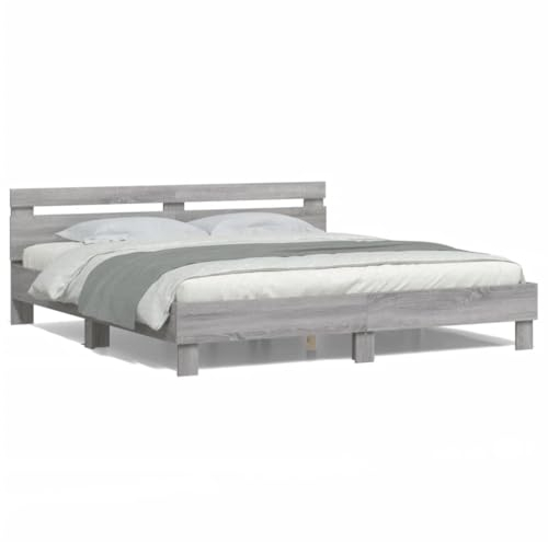 ZEYUAN Bettgestell mit Kopfteil und LED-Beleuchtung Grau Sonoma, Bett, Bed Frame, Familienbett, Bettrahmen, Bett Gestell, Bett Rahmengestell, Schlafzimmer Bett - 3207523