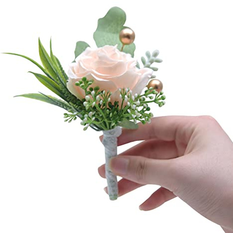 SYSUII Boutonniere Hochzeit Rose - 6 Stück Rose Boutonniere Ansteckblume Hochzeit Braut Rose Blumen Anstecker Hochzeitsbrosche für Braut Brautjungfer Gäste Herren Damen Party -Hell-Pink