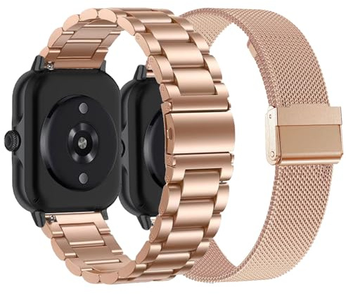 CUNUJIX 2 Stück Ersatz für Amazfit Active 2/GTR gts 4/GTS 3/Bip U Pro/3 Pro, Armband, Metall Masche Edelstahl