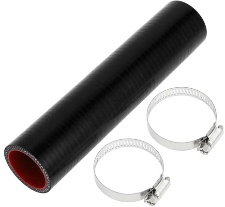 X AUTOHAUX Straight Coupler Silicone Hose with Clamps 1.38 ID 7.87 Length | 0 Degree, Car Silicone Hose, Coolant Hose, 4-Ply, 5mm Thick, Air Intake/Turbo/Intercooler Piping Tube, Black, Red, 1 Set