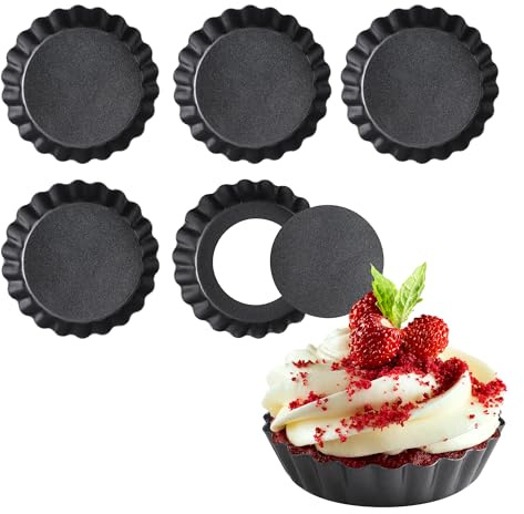 JUNART 6Pcs 3 Inch Tart Molds Baking Tin, Round Non-Stick Tart Pans Removable Bottom, Dishwasher Clean, Reusable Quiche Bakeware for Cheese Cakes, Egg Tart