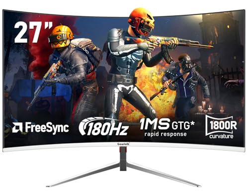 Gawfolk 27 Inch PC computer screen,1800R Curved Gaming 180Hz Monitors, FHD1080p 1ms without Bezel, freesync, 98%sRGB,178 ° Angle View HDMI DisplayPort, Compatible with Wall-Mounted VESA100*100MM-White