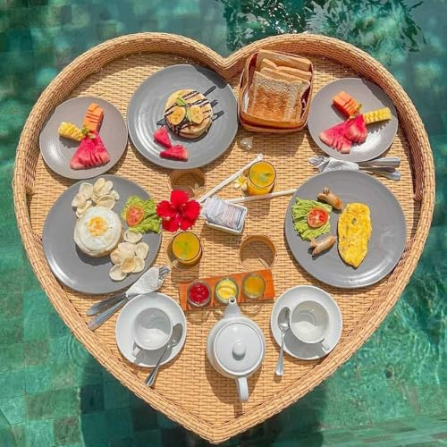 Dfdieratve Floating Tray, Love Serving Tray for Swimming Pool Floats, for Sandbars, Spas, and Parties, Pool Serving Drinks, Brunch, Food on The Water Table,Apricot