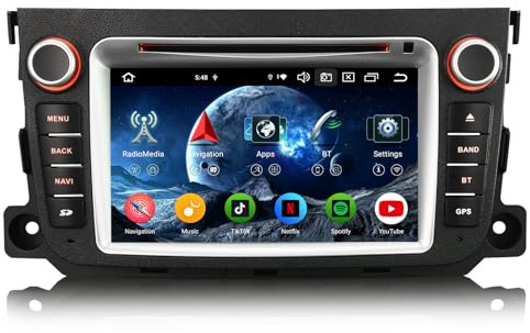Erisin 7 pulgadas 8 Núcleo 4GB+64GB Android 13 Radio Coche Bluetooth GPS Navegación para Mercedes Benz Smart Fortwo Pantalla táctil CarPlay inalámbrico Android Auto WiFi DSP DAB+ OBD2 CD DVD Player FM